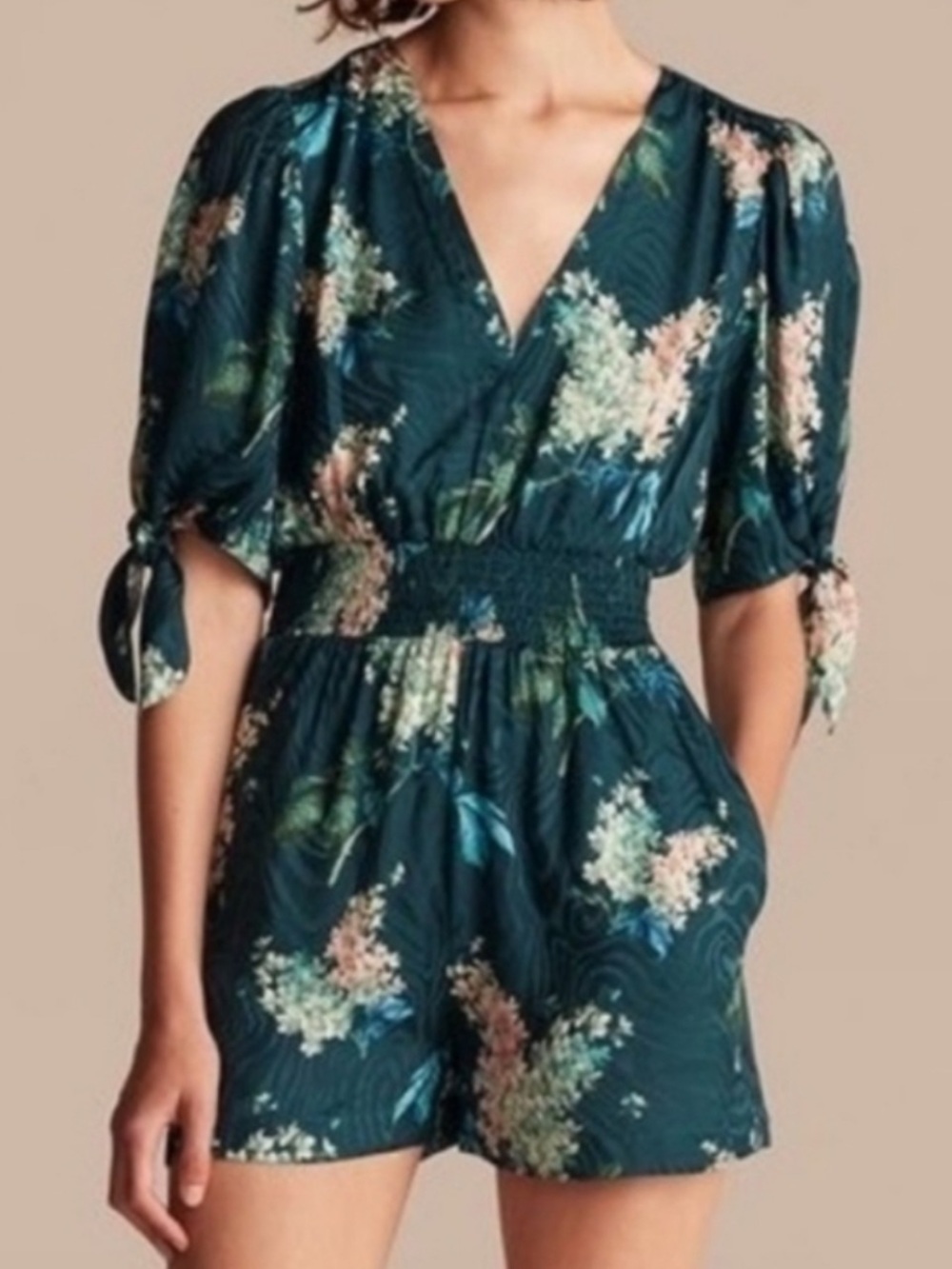 Rebecca Taylor Silk Floral V Neck Romper Shorts